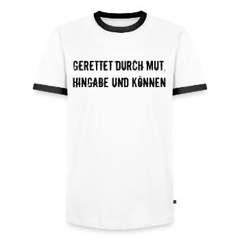 Feuerwehr - Gerettet durch Mut, Hingabe und - Männer Kontrast-T-Shirt - Weiß/Schwarz - Vorne - AI Model Female 172 light (172cm) & AI Model Male 178 dark (178cm)