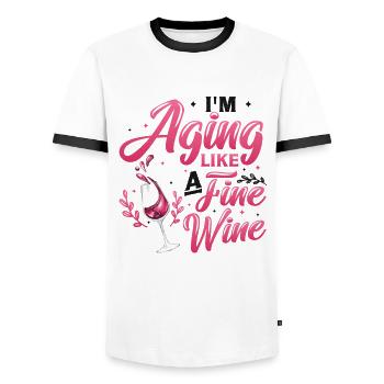 I age, like a good wine - Men's Ringer Shirt - white/black - Front - AI Model Female 172 light (172cm) & AI Model Male 178 dark (178cm)