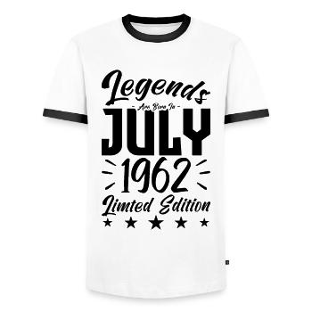Naissance En Juillet 1962. Cadeau d'anniversaire. - T-shirt contrasté Homme - blanc/noir - Devant - AI Model Female 172 light (172cm) & AI Model Male 178 dark (178cm)