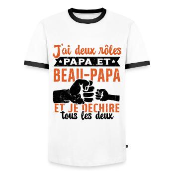 J'ai Deux Rôles Papa Et Beau-Papa Humour Cadeau - T-shirt contrasté Homme - blanc/noir - Devant - AI Model Female 172 light (172cm) & AI Model Male 178 dark (178cm)