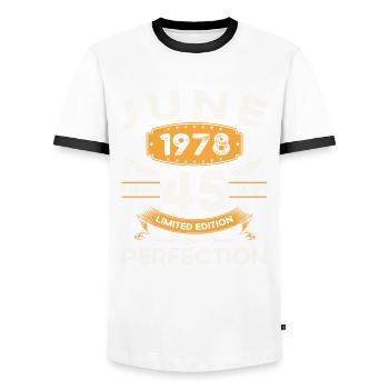 45e anniversaire Homme Juin Né en 1978 Légendaire - T-shirt contrasté Homme - blanc/noir - Devant - AI Model Female 172 light (172cm) & AI Model Male 178 dark (178cm)