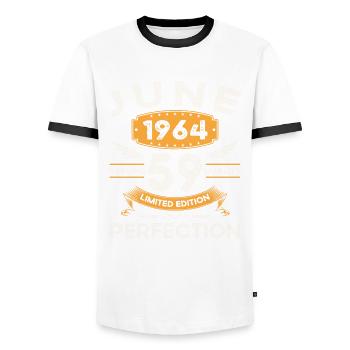 59e anniversaire Homme Juin Né en 1964 Légendaire - T-shirt contrasté Homme - blanc/noir - Devant - AI Model Female 172 light (172cm) & AI Model Male 178 dark (178cm)
