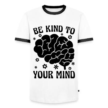 Soyez gentil avec votre défenseur de la santé mentale - T-shirt contrasté Homme - blanc/noir - Devant - AI Model Female 172 light (172cm) & AI Model Male 178 dark (178cm)