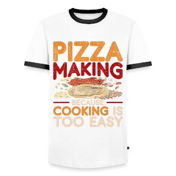 pizza maker pizza making cooking is too easy - Men's Ringer Shirt - white/black - Front - AI Model Female 172 light (172cm) & AI Model Male 178 dark (178cm)