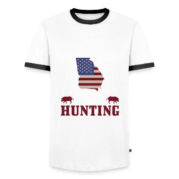 Schweinejagd Georgia Design Für - T-shirt contrasté Homme - blanc/noir - Devant - AI Model Female 172 light (172cm) & AI Model Male 178 dark (178cm)
