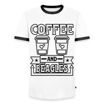Coffee and Beagles - Men's Ringer Shirt - white/black - Front - AI Model Female 172 light (172cm) & AI Model Male 178 dark (178cm)