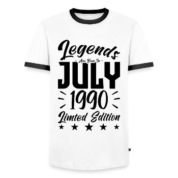 Naissance En Juillet 1990. Cadeau d'anniversaire. - T-shirt contrasté Homme - blanc/noir - Devant - AI Model Female 172 light (172cm) & AI Model Male 178 dark (178cm)
