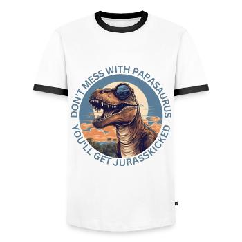 Witziges Papa Papasaurus Dino Dinosaurier Geschenk - Männer Kontrast-T-Shirt - Weiß/Schwarz - Vorne - AI Model Female 172 light (172cm) & AI Model Male 178 dark (178cm)