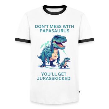 Witziges Papa Papasaurus Dino Dinosaurier Geschenk - Männer Kontrast-T-Shirt - Weiß/Schwarz - Vorne - AI Model Female 172 light (172cm) & AI Model Male 178 dark (178cm)