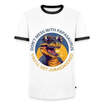 Papasaurus Dinosaurier Kinder Dinos Geschenk - Männer Kontrast-T-Shirt - Weiß/Schwarz - Vorne - AI Model Female 172 light (172cm) & AI Model Male 178 dark (178cm)