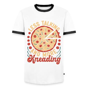 Pizzabäcker Pizzaiolo Less Talking More Kneading - Männer Kontrast-T-Shirt - Weiß/Schwarz - Vorne - AI Model Female 172 light (172cm) & AI Model Male 178 dark (178cm)
