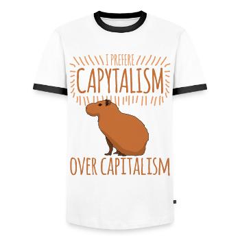 Capybara Capitalism Capybaras - Männer Kontrast-T-Shirt - Weiß/Schwarz - Vorne - AI Model Female 172 light (172cm) & AI Model Male 178 dark (178cm)