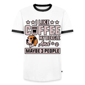 I like coffee my beagle and maybe 3 people - Men's Ringer Shirt - white/black - Front - AI Model Female 172 light (172cm) & AI Model Male 178 dark (178cm)