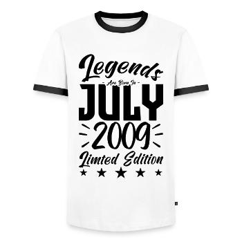 Born in July 2009. Birthday gift. - Men's Ringer Shirt - white/black - Front - AI Model Female 172 light (172cm) & AI Model Male 178 dark (178cm)