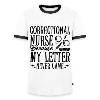 Infirmière correctionnelle parce que ma lettre infirmière de prison - T-shirt contrasté Homme - blanc/noir - Devant - AI Model Female 172 light (172cm) & AI Model Male 178 dark (178cm)