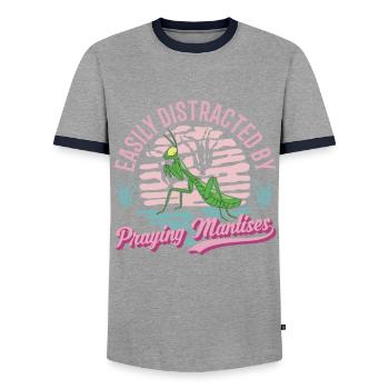 Gottesanbeterin Praying Mantis Fangschrecke - Männer Kontrast-T-Shirt - Grau/Navy  - Vorne - AI Model Female 172 light (172cm) & AI Model Male 178 light (178cm)