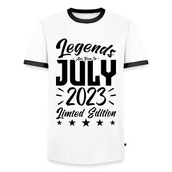 Naissance En Juillet 2023. Cadeau d'anniversaire. - T-shirt contrasté Homme - blanc/noir - Devant - AI Model Female 172 light (172cm) & AI Model Male 178 dark (178cm)