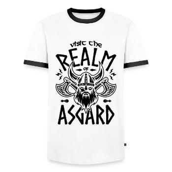 Visit the Realm Viking Runes Norse Mythology Lover - Männer Kontrast-T-Shirt - Weiß/Schwarz - Vorne - AI Model Female 172 light (172cm) & AI Model Male 178 dark (178cm)