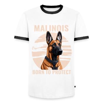 Malinois - Né pour protéger - T-shirt contrasté Homme - blanc/noir - Devant - AI Model Female 172 light (172cm) & AI Model Male 178 dark (178cm)