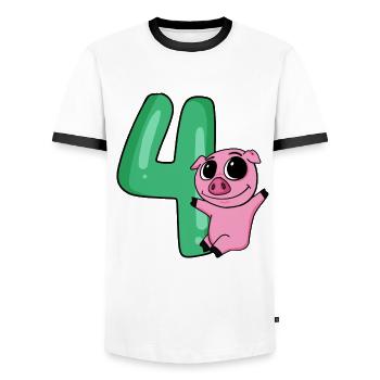 4 birthday 4 years old with animal motif - four - Men's Ringer Shirt - white/black - Front - AI Model Female 172 light (172cm) & AI Model Male 178 dark (178cm)