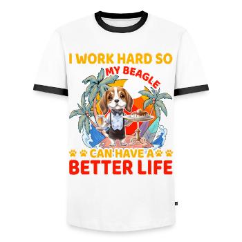 Je travaille dur pour que mon beagle puisse avoir une vie meilleure - T-shirt contrasté Homme - blanc/noir - Devant - AI Model Female 172 light (172cm) & AI Model Male 178 dark (178cm)
