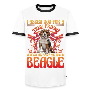 I asked God for a true friend so he sent me beagle - Men's Ringer Shirt - white/black - Front - AI Model Female 172 light (172cm) & AI Model Male 178 dark (178cm)