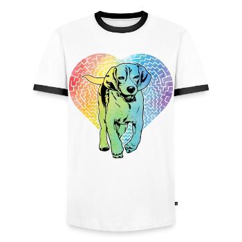 Beagle Dog Retro - Men's Ringer Shirt - white/black - Front - AI Model Female 172 light (172cm) & AI Model Male 178 dark (178cm)