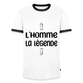 l'homme, la légende humour collègue drôle - T-shirt contrasté Homme - blanc/noir - Devant - AI Model Female 172 light (172cm) & AI Model Male 178 dark (178cm)