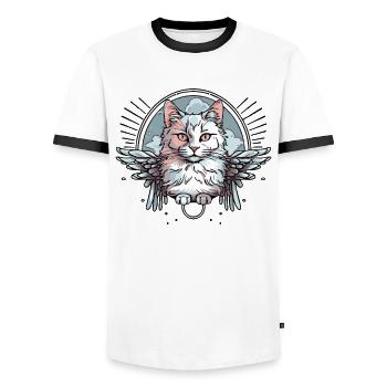 Chat blanc avec des ailes - T-shirt contrasté Homme - blanc/noir - Devant - AI Model Female 172 light (172cm) & AI Model Male 178 dark (178cm)