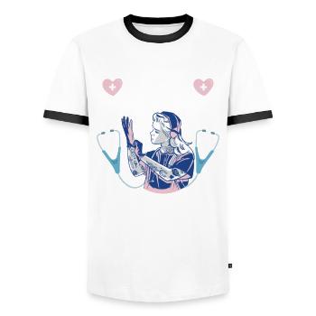 Gefängniskrankenpflege-design Für - T-shirt contrasté Homme - blanc/noir - Devant - AI Model Female 172 light (172cm) & AI Model Male 178 dark (178cm)