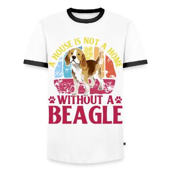 Une maison n’est pas une maison sans Beagle - T-shirt contrasté Homme - blanc/noir - Devant - AI Model Female 172 light (172cm) & AI Model Male 178 dark (178cm)