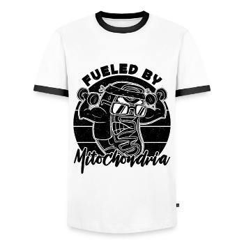 Fueled By Mitochondria Scientist Microbiologists - Men's Ringer Shirt - white/black - Front - AI Model Female 172 light (172cm) & AI Model Male 178 dark (178cm)