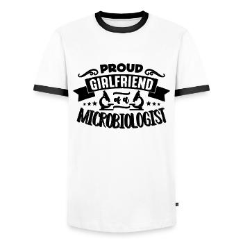 Proud Girlfriend Of A Biologist Microbiologists - Men's Ringer Shirt - white/black - Front - AI Model Female 172 light (172cm) & AI Model Male 178 dark (178cm)