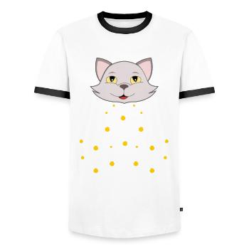 Chat marguerite de fleurs - T-shirt contrasté Homme - blanc/noir - Devant - AI Model Female 172 light (172cm) & AI Model Male 178 dark (178cm)