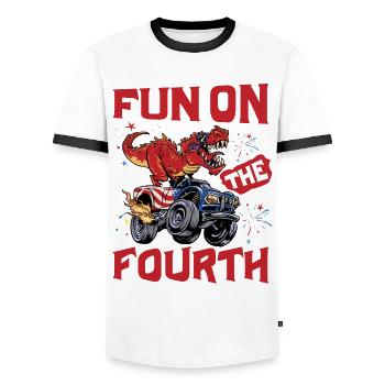 Fun on the fourth - Männer Kontrast-T-Shirt - Weiß/Schwarz - Vorne - AI Model Female 172 light (172cm) & AI Model Male 178 dark (178cm)