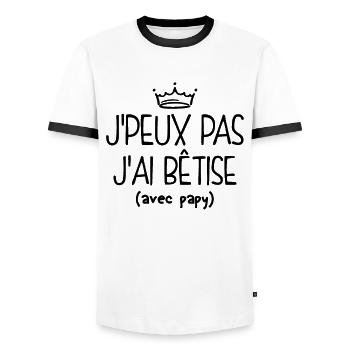 Je Peux Pas, Bêtise Avec Papy - T-shirt contrasté Homme - blanc/noir - Devant - AI Model Female 172 light (172cm) & AI Model Male 178 dark (178cm)