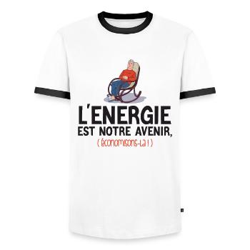 Cadeau Retraite - Énergie Et Avenir Durable - T-shirt contrasté Homme - blanc/noir - Devant - AI Model Female 172 light (172cm) & AI Model Male 178 dark (178cm)
