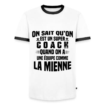 Un Super Coach Cadeau Entraîneur Sportif Humour - T-shirt contrasté Homme - blanc/noir - Devant - AI Model Female 172 light (172cm) & AI Model Male 178 dark (178cm)