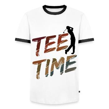 Golfplatz zum Golfen Golf - Männer Kontrast-T-Shirt - Weiß/Schwarz - Vorne - AI Model Female 172 light (172cm) & AI Model Male 178 dark (178cm)