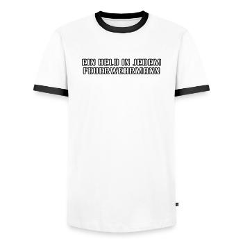 Feuerwehr - Ein Held in jedem Feuerwehrmann - Männer Kontrast-T-Shirt - Weiß/Schwarz - Vorne - AI Model Female 172 light (172cm) & AI Model Male 178 dark (178cm)