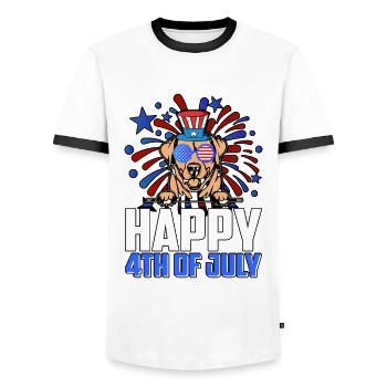 HAPPY 4TH OF JULY - Männer Kontrast-T-Shirt - Weiß/Schwarz - Vorne - AI Model Female 172 light (172cm) & AI Model Male 178 dark (178cm)