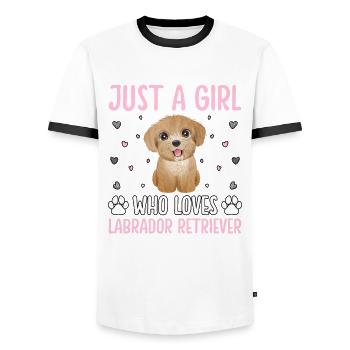 Juste une fille qui aime Labrador Retriver - T-shirt contrasté Homme - blanc/noir - Devant - AI Model Female 172 light (172cm) & AI Model Male 178 dark (178cm)