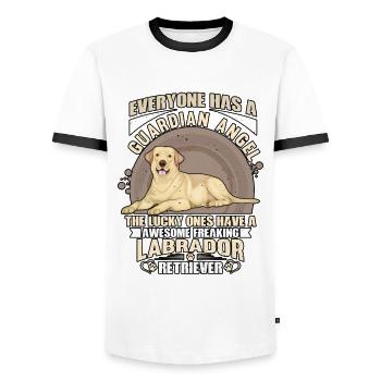 Labrador drôle de dicton - T-shirt contrasté Homme - blanc/noir - Devant - AI Model Female 172 light (172cm) & AI Model Male 178 dark (178cm)