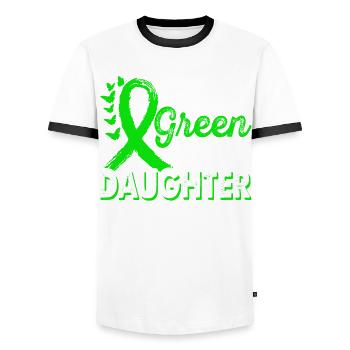 Wear green for awareness of the - Men's Ringer Shirt - white/black - Front - AI Model Female 172 light (172cm) & AI Model Male 178 dark (178cm)