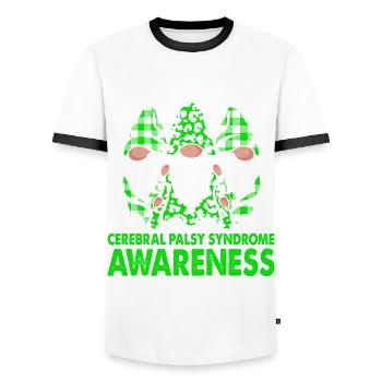 Équipe de soutien Syndrome de paralysie cérébrale - T-shirt contrasté Homme - blanc/noir - Devant - AI Model Female 172 light (172cm) & AI Model Male 178 dark (178cm)