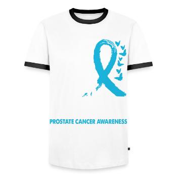 No one fights prostate cancer alone - Men's Ringer Shirt - white/black - Front - AI Model Female 172 light (172cm) & AI Model Male 178 dark (178cm)