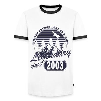 July 2003 | Born 2003 | born in July - Men's Ringer Shirt - white/black - Front - AI Model Female 172 light (172cm) & AI Model Male 178 dark (178cm)