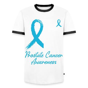 His Battle Prostate Cancer Support - Men's Ringer Shirt - white/black - Front - AI Model Female 172 light (172cm) & AI Model Male 178 dark (178cm)