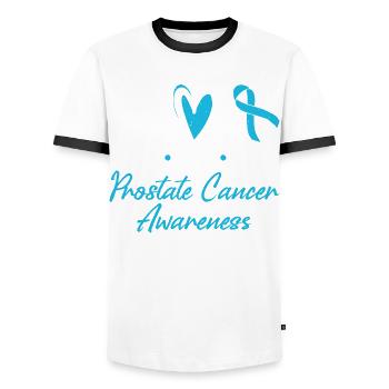 Peace, Love, Cure, Prostate Cancer - Men's Ringer Shirt - white/black - Front - AI Model Female 172 light (172cm) & AI Model Male 178 dark (178cm)
