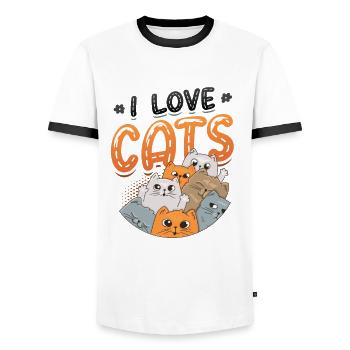 Ich Liebe Katzen - Männer Kontrast-T-Shirt - Weiß/Schwarz - Vorne - AI Model Female 172 light (172cm) & AI Model Male 178 dark (178cm)
